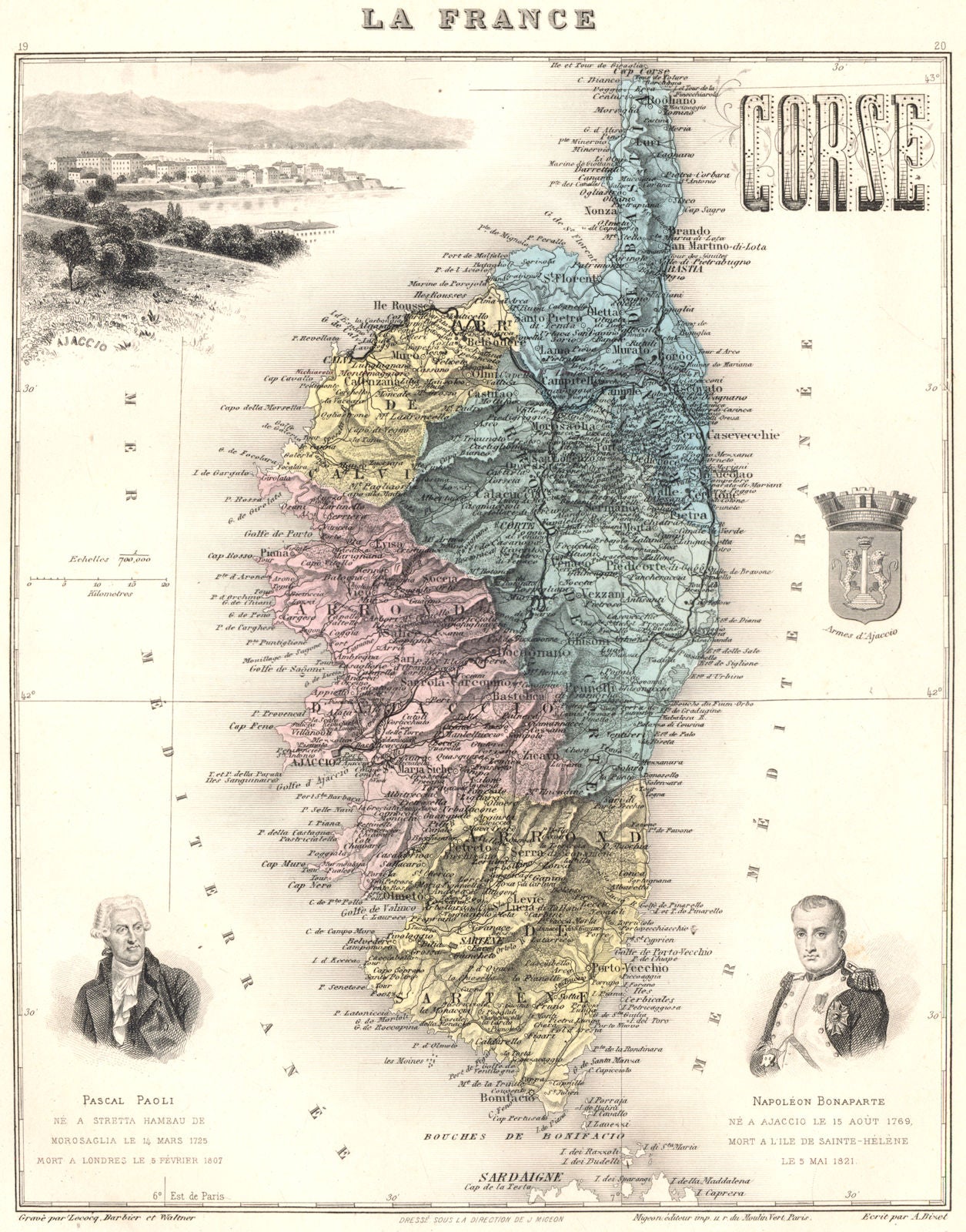 CORSICA. Corse (Corsica) .  Ajaccio vignette. Vuillemin 1903 old antique map